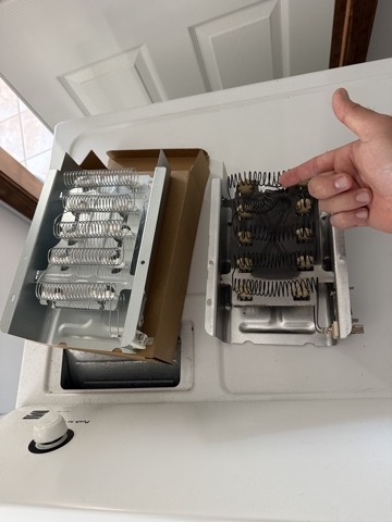 Dryer heating element, old and new
