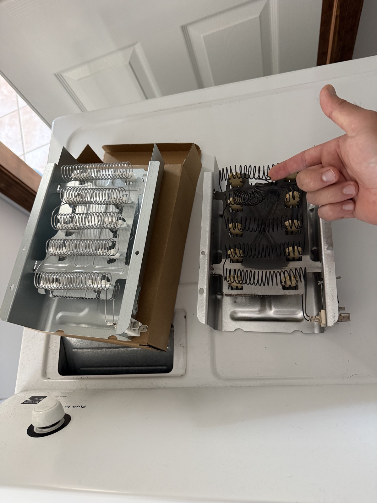 Dryer heating element, old and new