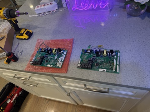 Refrigerator control board, old and new
